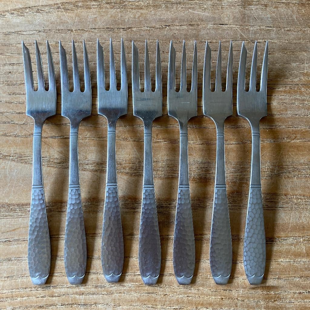 7 Vintage Sola massive 600 gebaksvorkjes lange vorkjes, Antiek en Kunst, Antiek | Bestek, Ophalen of Verzenden