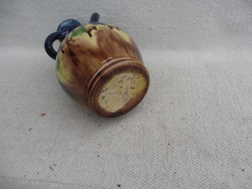 Belgisch art nouveau gedraaid 3 handvat druppel glazuur vaas, Antiek en Kunst, Antiek | Keramiek en Aardewerk, Ophalen of Verzenden