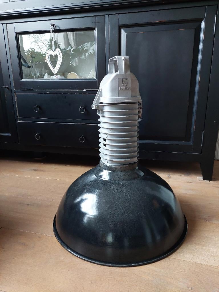 Philips antieke XXL emaille lamp zwart!, Huis en Inrichting, Ophalen of Verzenden, Metaal, Minder dan 50 cm