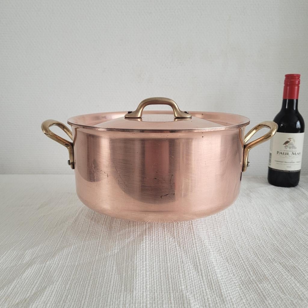 Copper Cook Dikwandige koperen horeca pan 21 cm & 2.1 kilo, Ophalen of Verzenden, Gebruikt, Rvs, Koekenpan of Braadpan
