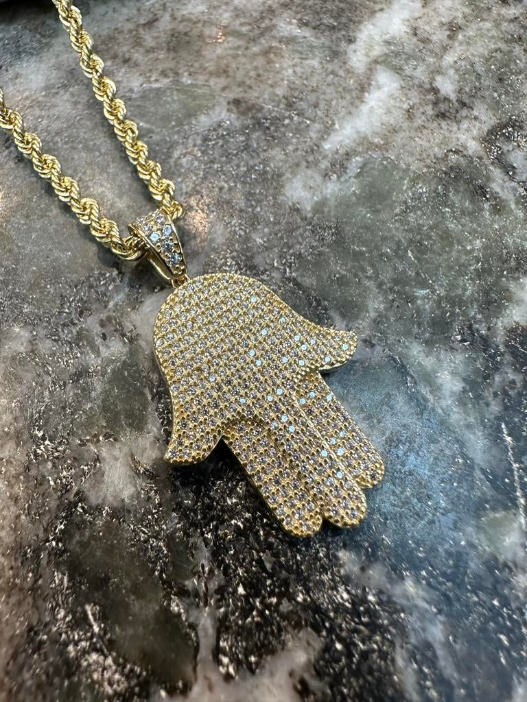 14k Gouden Rope Ketting met Hamsa Hanger, Ophalen of Verzenden, Nieuw, Goud, Met hanger