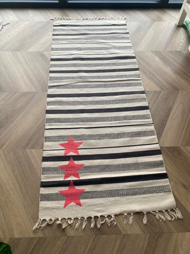 Gestreept Kelim vloerkleed met sterren, Wit, Zo goed als nieuw, 150 tot 200 cm, Rechthoekig