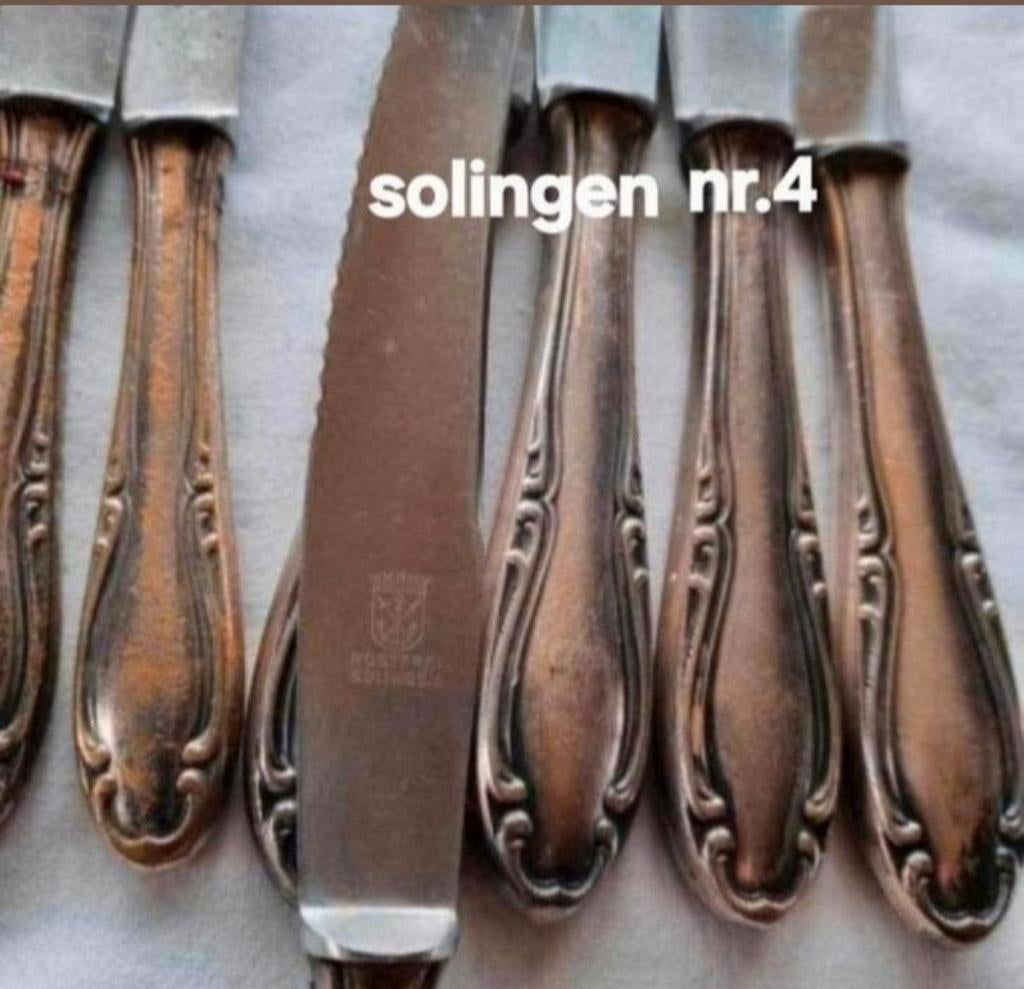 Bestek Solingen verzilverde bewerkte messen, Antiek en Kunst, Antiek | Bestek, Ophalen of Verzenden