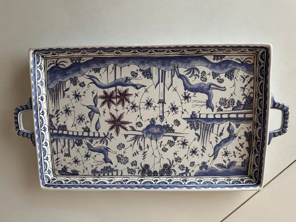 Handbeschilderd Portugees Aardewerk Dienblad - Lavendelblauw, Ophalen of Verzenden