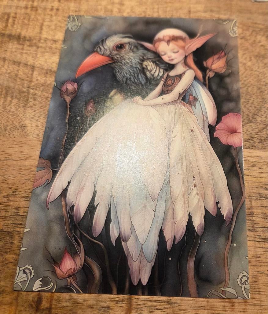 Elfje zit naast vogel, Verzenden, 1980 tot heden, Ongelopen, Overige thema's