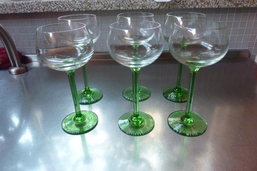 9 vintage wijnglazen Dopff & Irion Elzas Riquewihr, Ophalen, Zo goed als nieuw, Overige typen