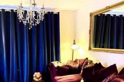 Op maat gemaakte gordijnen in midnight blue, Ophalen, Zacht glanzende stof, klassiek, kan ook in een modern interieur, Gebruikt