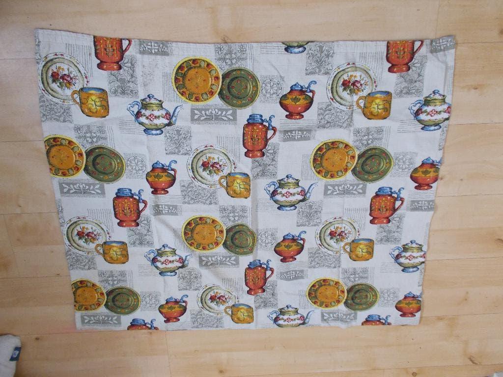Brocante grappig gordijntje/lap stof met servies afbeelding, Hobby en Vrije tijd, Stoffen en Lappen, Overige kleuren, Verzenden