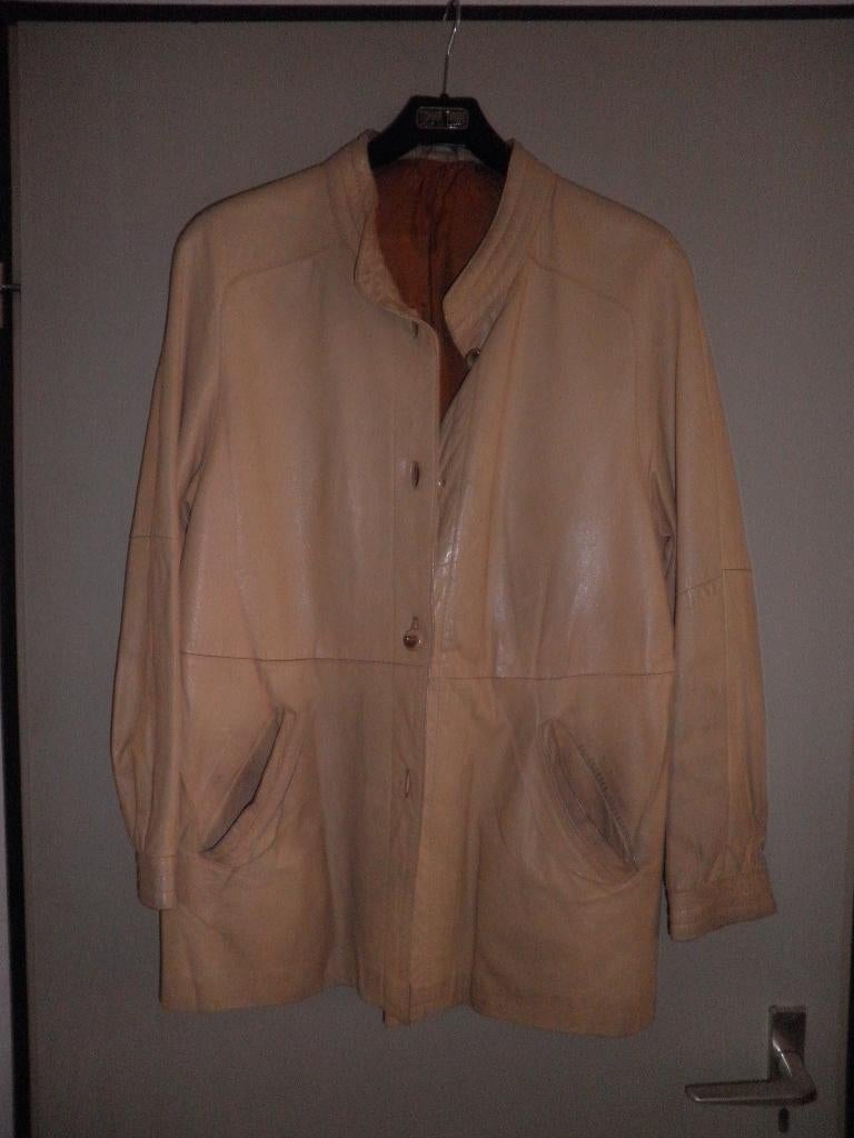 retro beige leren jas, maat L, Your Sixth Sense by C & A, Beige, Maat 42/44 (L), Ophalen of Verzenden, Zo goed als nieuw