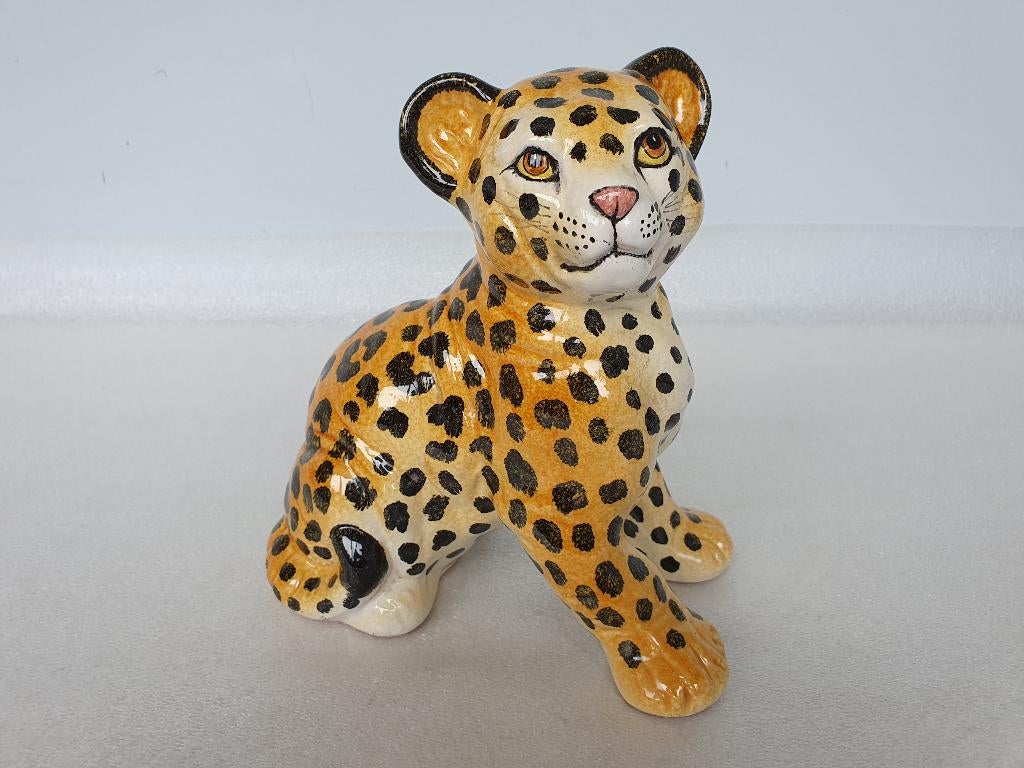 Vintage keramieken beeld luipaard jong ca. 22 cm, Antiek en Kunst, Ophalen of Verzenden