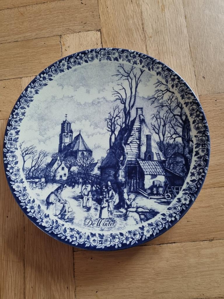 Groot Delfts blauw bord 29 cm gesigneerd, Ophalen of Verzenden