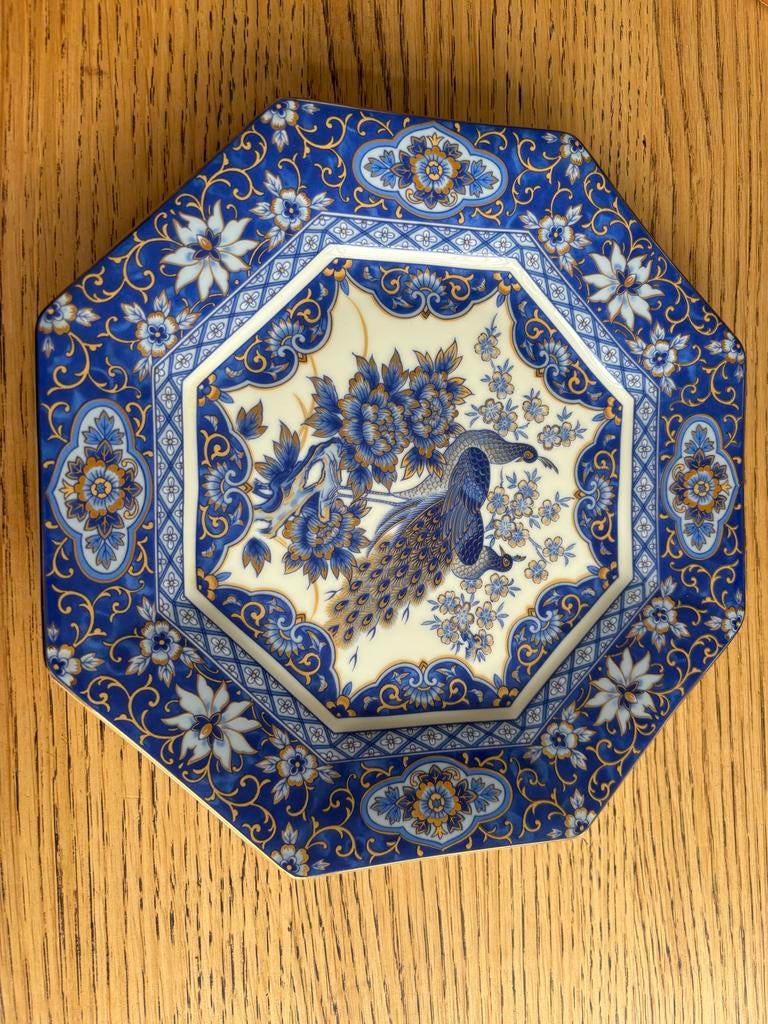 Decoratief bord met pauw en bloemen, blauw-wit, Ophalen
