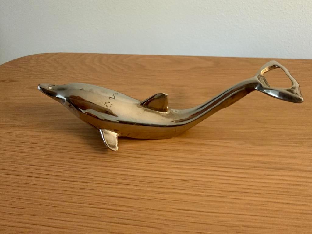 Verzilverde flessenopener in vorm van dolfijn, Ophalen of Verzenden, Gebruikt