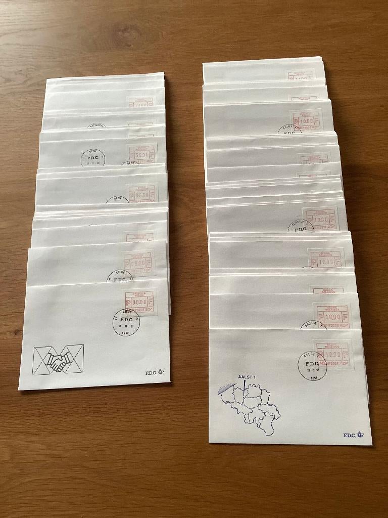 2 complete series fdc's ATM België, Postzegels en Munten, Postzegels | Europa | België, Met envelop, Ophalen of Verzenden, Gestempeld