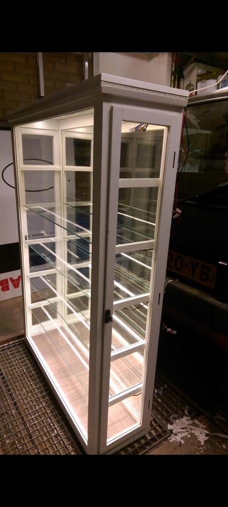 Eikenhouten Vitrinekast - 130x92x29 cm, Ophalen, Glas, 50 tot 100 cm, 25 tot 50 cm