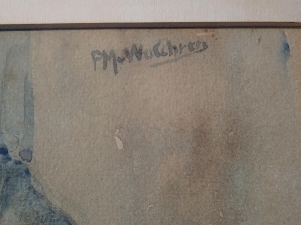 aquarel karnende boer bij boerderij, PM van Walcheren 1910, Verzenden