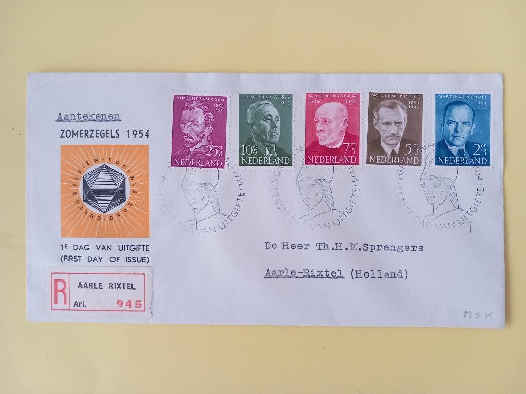 1954 Zomerzegels FDC E16 met gesloten klep e2, Verzenden, Beschreven, Nederland
