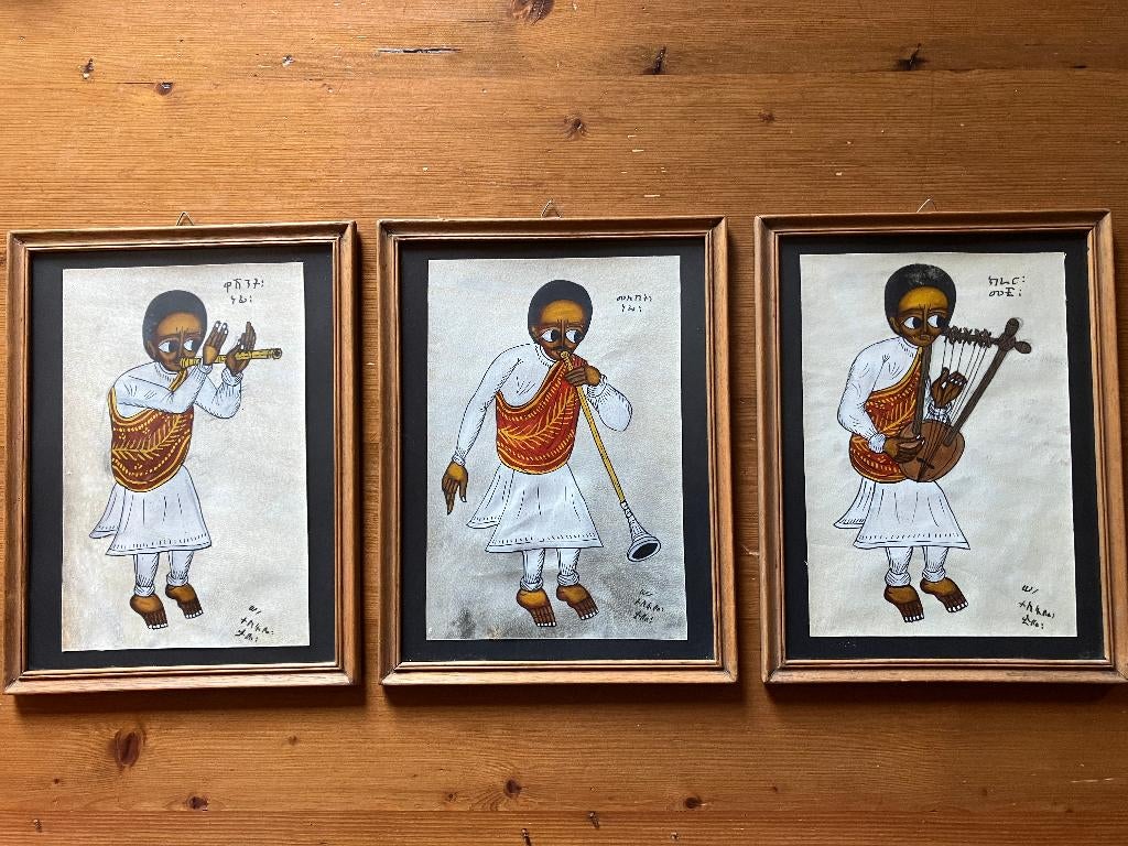 3 Originele Ethiopische schilderingen op perkament., Antiek en Kunst, Ophalen of Verzenden