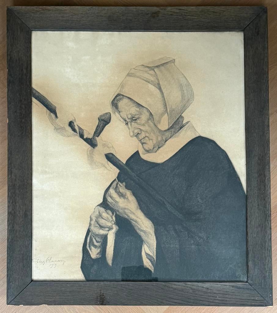 Prachtige tekening van vrouw die aan het spinnen is 1929, Ophalen