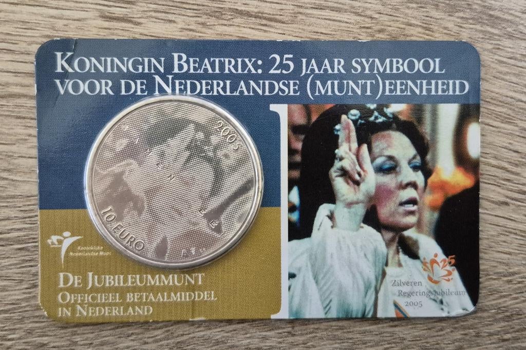 10 Euro jubileummunt 25 jaar Beatrix 2005 in card (zilver), Ophalen, Koningin Beatrix, Zilver, Euro's