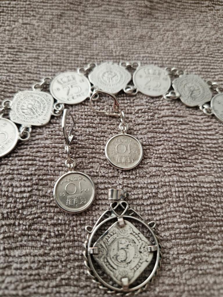 Unieke vintage sieradenset met Nederlandse munten uit 1948!!, Ophalen of Verzenden, Zilver, Zilver