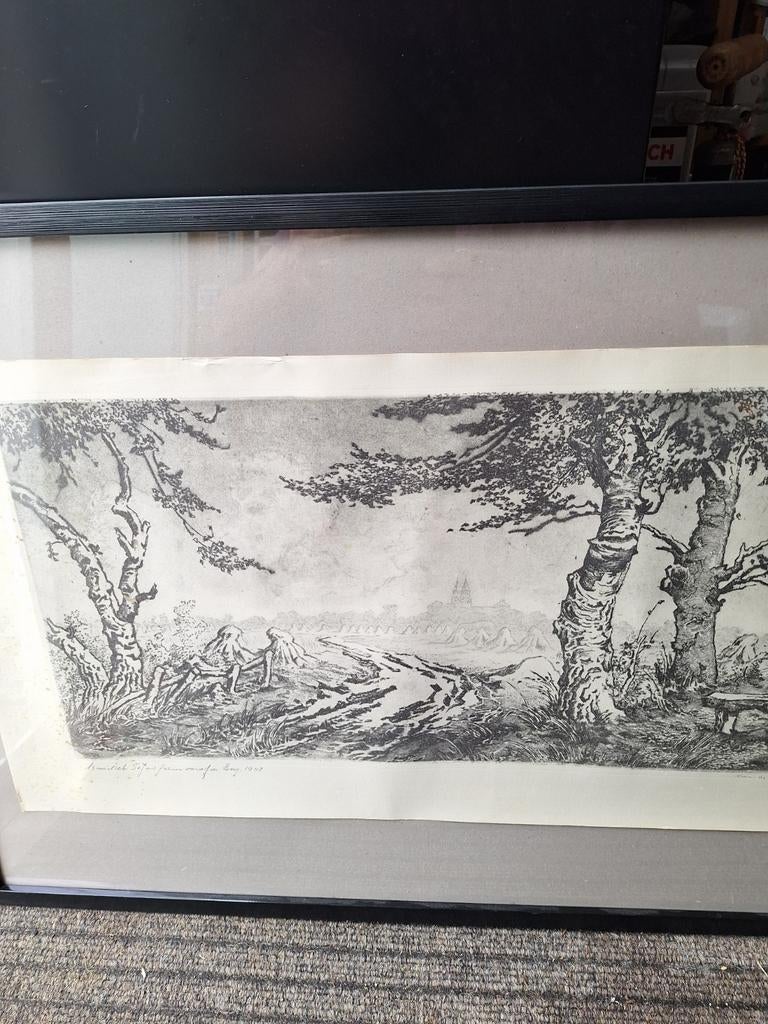 Ets van Toon de Jong, Laren, 1943, Antiek en Kunst, Kunst | Etsen en Gravures, Ophalen of Verzenden