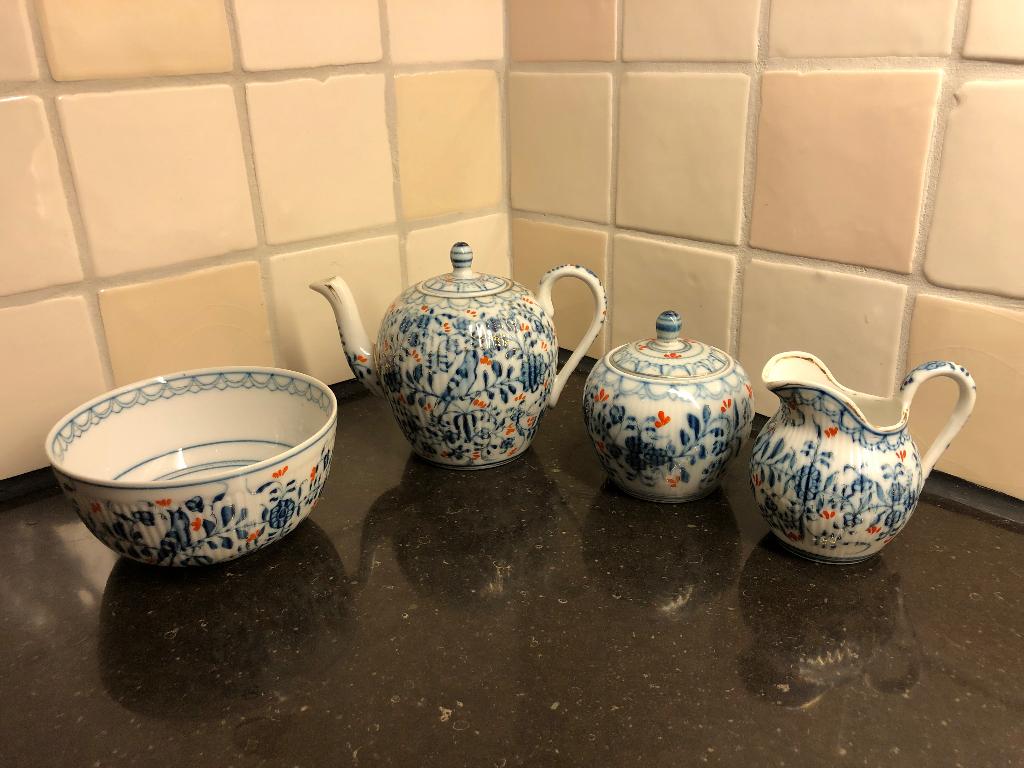 Rauenstein Vogelmuster theepot melkkannetje suikerpotje kom, Ophalen of Verzenden