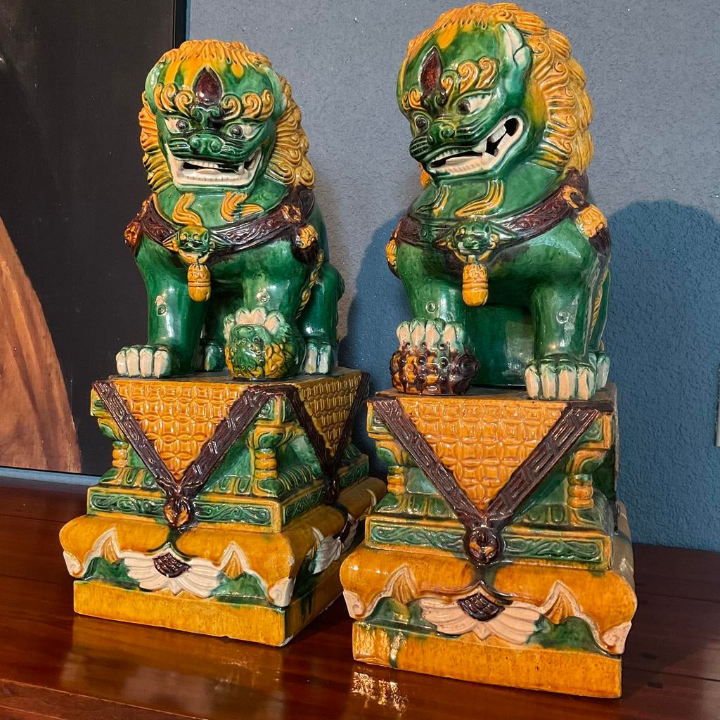 Tempelleeuwen set Chinese Sancai Foo Dogs 47cm Chinees beeld, Ophalen