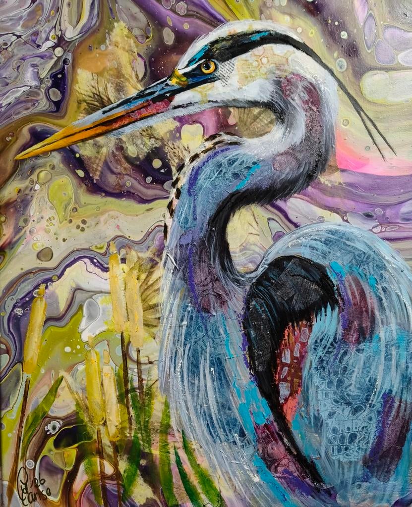 Schilderij reiger, Ophalen of Verzenden