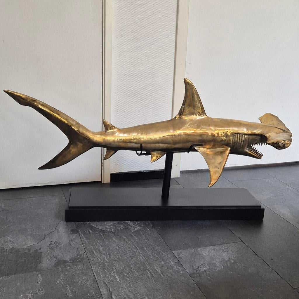 Hamerhaai xxl messing 110 cm goudkleurig, Ophalen of Verzenden