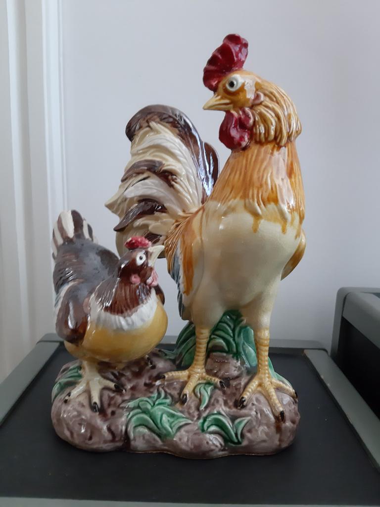 Keramieken haan en kip beeld - Decoratief, Verzamelen, Beelden en Beeldjes, Ophalen of Verzenden