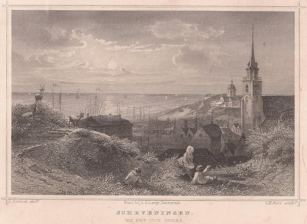 Scheveningen van het duin gezien. Staalgravure 1858 Terwen, Ophalen of Verzenden