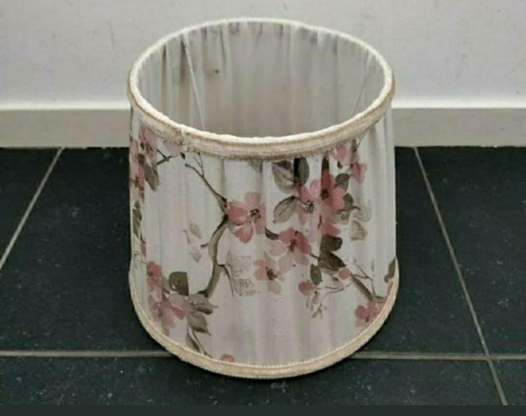 LampenKap,Gebloemd,Vintage,plooi,Sierband,Roze,Groen,bloem, Overige kleuren, Mid century 1970, Rond, Ophalen of Verzenden