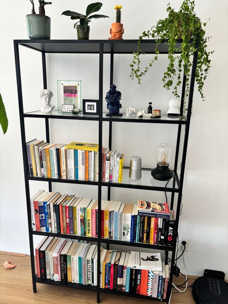 IKEA VITTSJÖ Stellingkast met glazen planken, 100x175 cm, Met plank(en), Gebruikt, 100 tot 150 cm, Ophalen of Verzenden