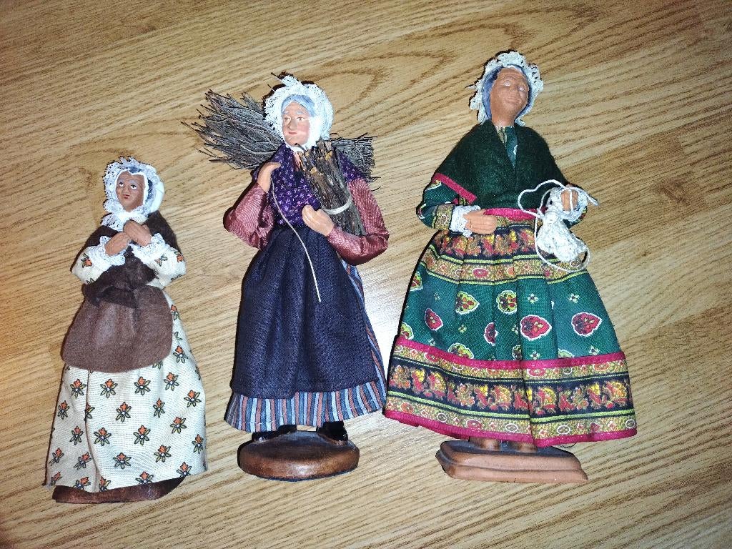 3x vintage terracotta poppen van Santons Yolande/M Di Landro, Verzamelen, Poppen, Ophalen of Verzenden, Zo goed als nieuw, Pop