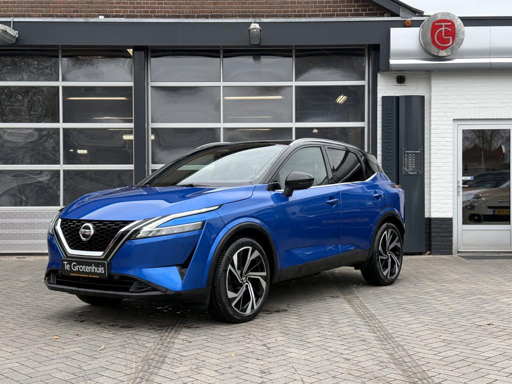 Nissan QASHQAI 1.3 MHEV Xtronic Tekna Plus (bj 2022), Adaptive Cruise Control, Zwart, Blauw, Leder