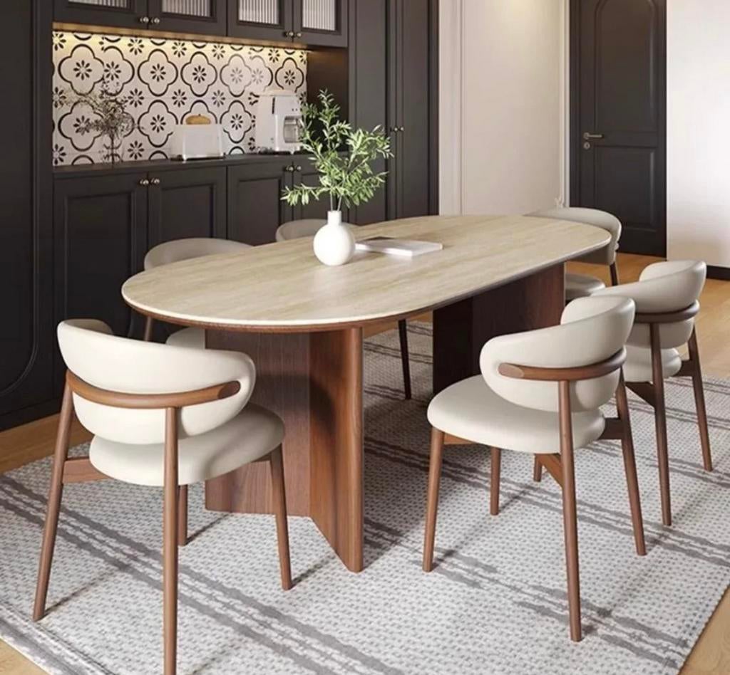 Set Japandi eettafel 180 x 80  + salontafel walnoot look, Ophalen, 50 tot 100 cm, Zo goed als nieuw, 150 tot 200 cm