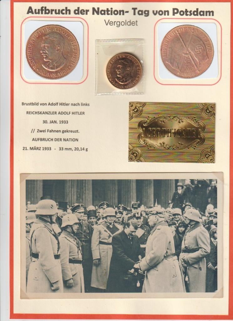 AUFBRUCH DER NATION 1938 medaille + foto's + postkaart, Verzenden, Overige soorten, Duitsland, Embleem of Badge
