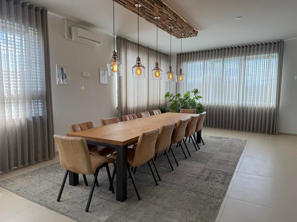 Grote eettafel (350x100cm) met 14 leren stoelen, Huis en Inrichting, Tafels | Eettafels, Ophalen, 100 tot 150 cm, 200 cm of meer