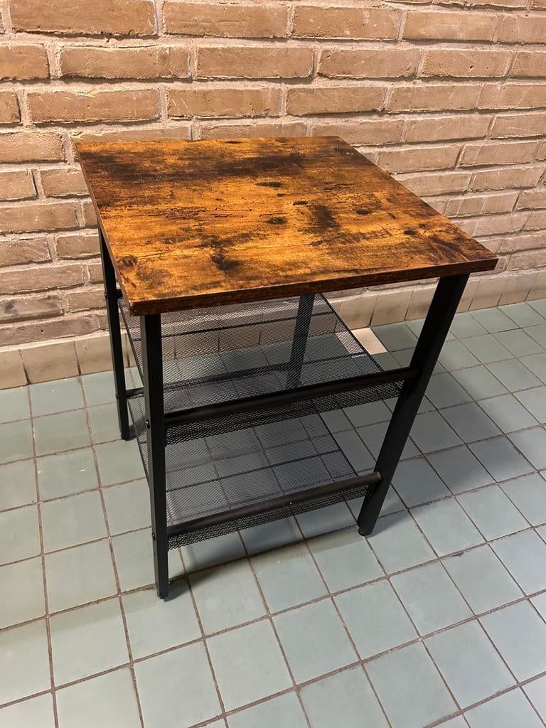 Bijzettafel zwart industrieel metaal, Huis en Inrichting, Tafels | Sidetables, Ophalen, 50 tot 100 cm, Rond, Zo goed als nieuw