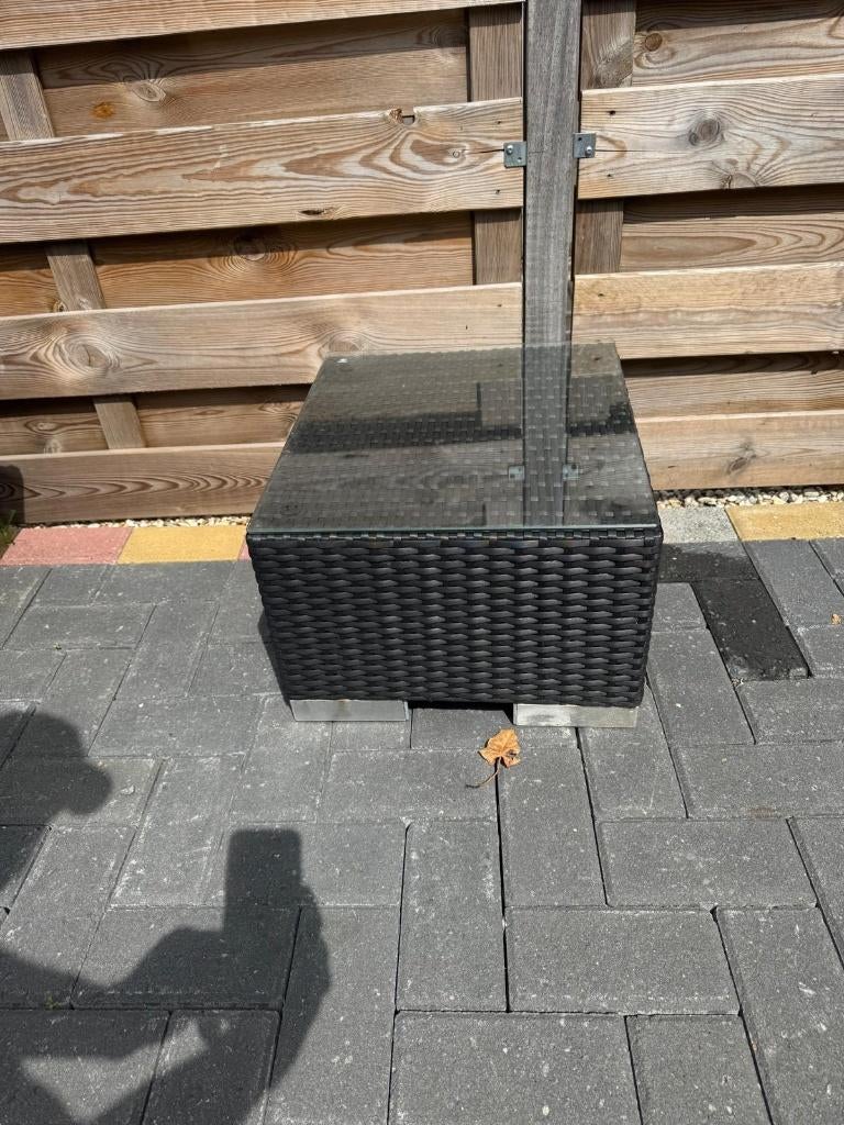 Bijzettafeltje voor in de tuin met glasplaat, Ophalen, Gebruikt, Rechthoekig, Kunststof