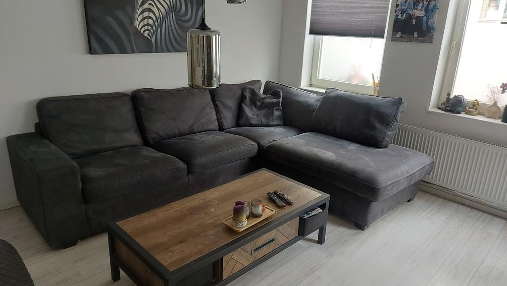 Hoekbank velvet leer 290x220x95 zie maten op.de foto, Ophalen of Verzenden, Zo goed als nieuw, Leer