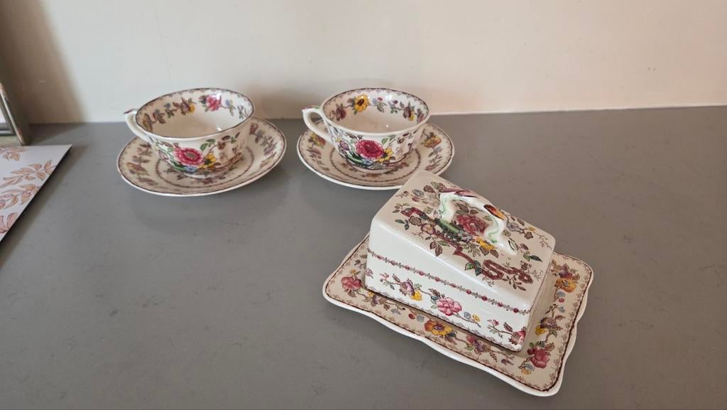 Mason's Nabob Theekopjes en Kaasvloot Set, Antiek en Kunst, Antiek | Servies los, Ophalen of Verzenden