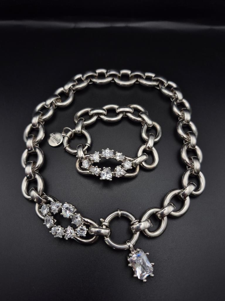 Otazu Collier en Armband - 925 Sterling Zilver - 281 Gram, Sieraden, Tassen en Uiterlijk, Kettingen, Met kristal, Overige materialen