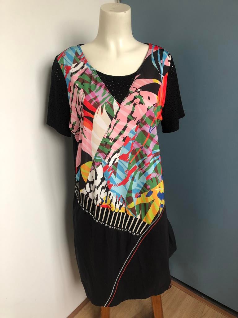 Pause café travelstof jurkje kleurrijk 44, Overige kleuren, Maat 42/44 (L), Ophalen of Verzenden, Zo goed als nieuw