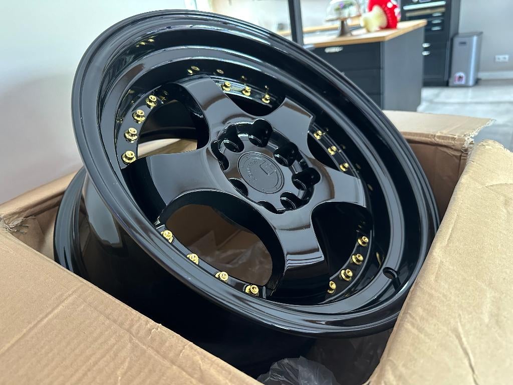 Aodhan AH03 Zwart goud 15 x 8.0J ET20 4x100 4x114.3, Ophalen of Verzenden