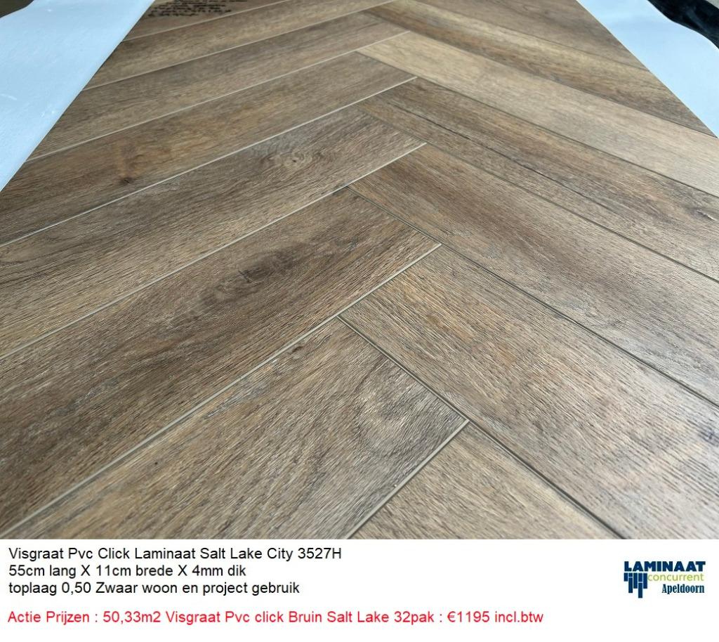 50,33m2 Visgraat Pvc click Bruin Salt Lake 32pak : €1195