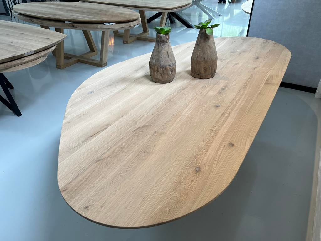 Massief eiken organische eettafels 200x110cm kiezel tafels, Ophalen, 100 tot 150 cm, Eikenhout, Ovaal