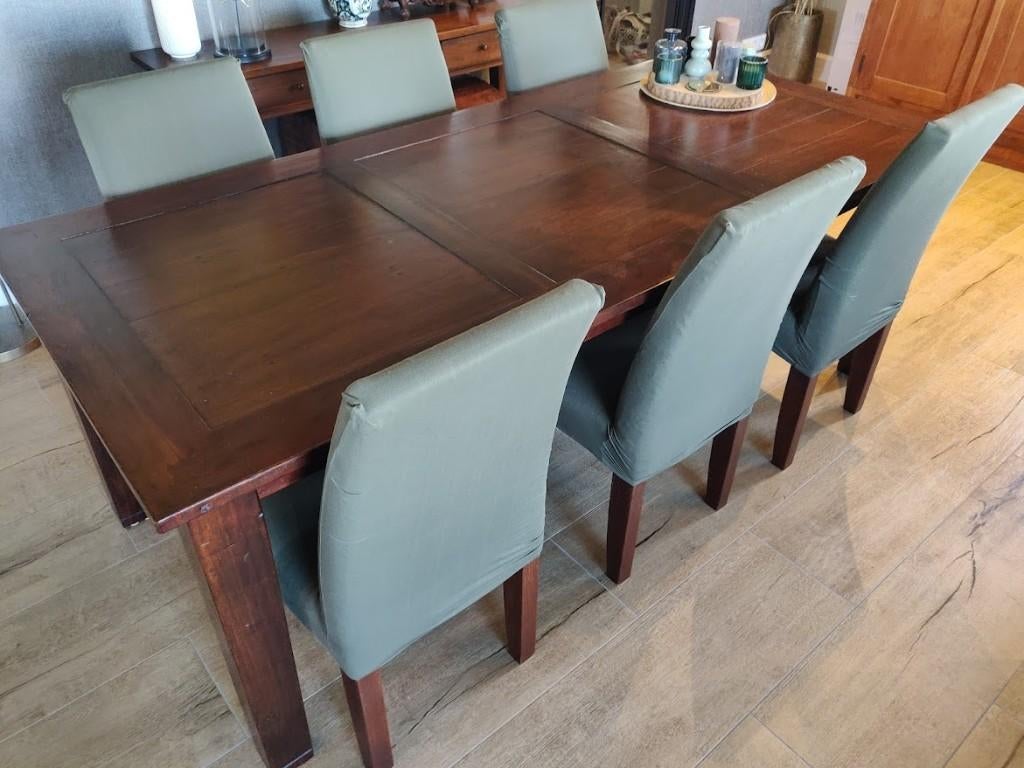 Eettafel hout - 2.10m Lang, met 6 stoelen., Ophalen, Landelijk koloniaal, Gebruikt, 200 cm of meer