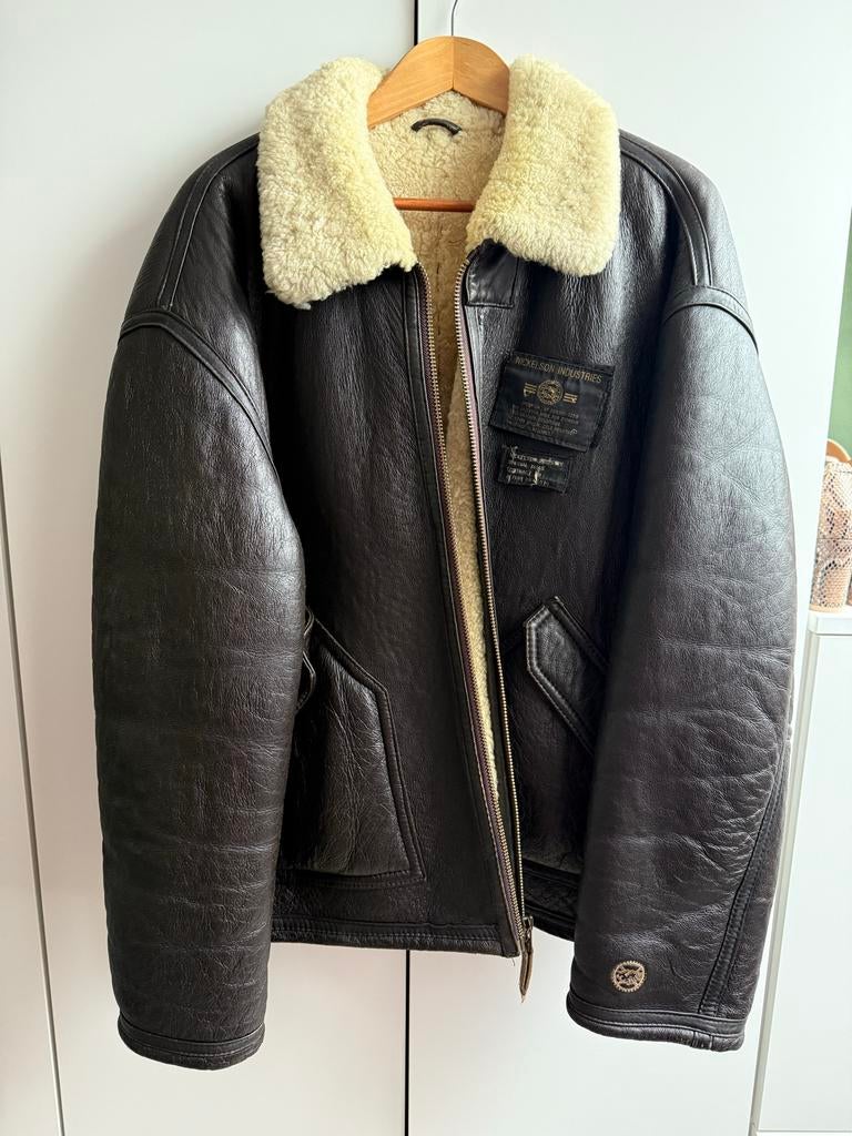 Vintage Nickelson Pilotenjas XL - Echt Leer, Ophalen, Gedragen, Maat 56/58 (XL), Bruin